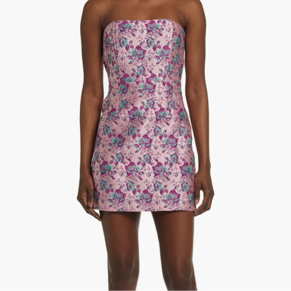 Lulu's Pink Floral Strapless Mini Dress